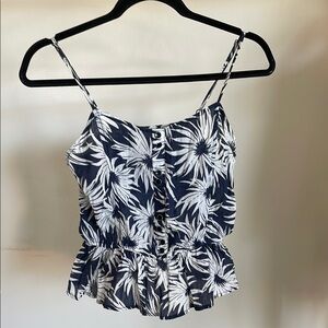 Mine White and Blue Buttoned Peplum Camisole